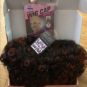 Queens Choice   14” Curly Wig with Wig Cap - Black with Copper Highlights